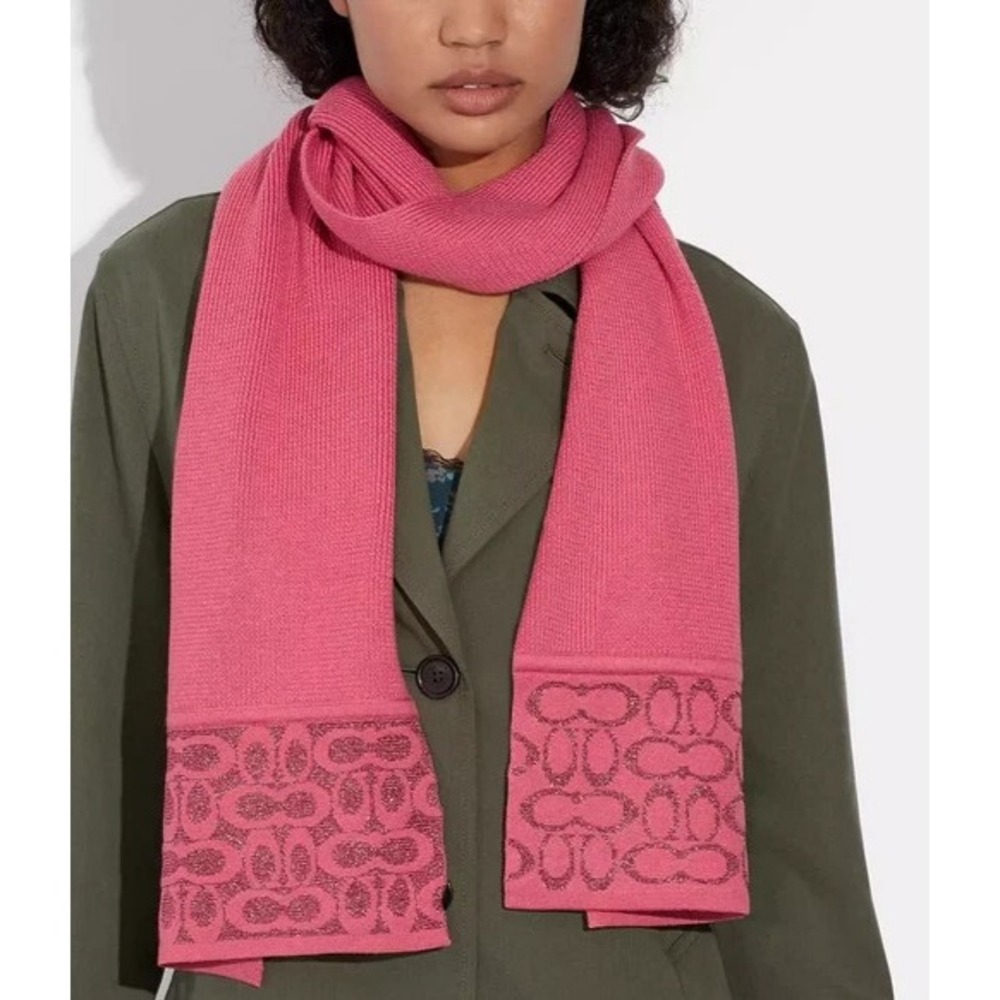 NEW Coach Signature Oblong Wool Scarf Muffler - Watermelon C5127